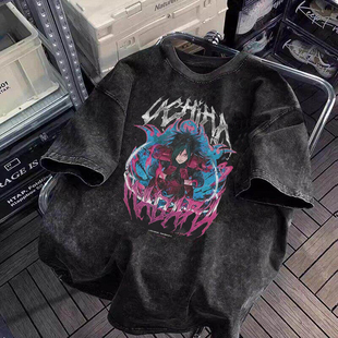 T恤潮 火影忍者自来也NARUTO卡通动漫oversize高街vintage水洗短袖