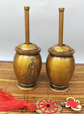 荣华富贵黄铜石臼摆件