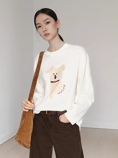 棉质萌宠系列抽象小狗怀旧印花MBE4TEET05 T恤2025冬新品 正品 长袖