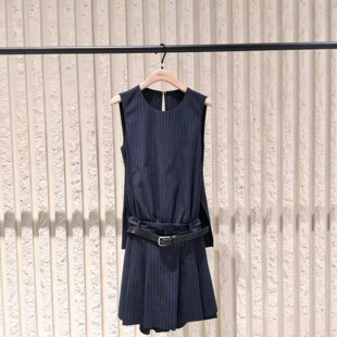 2026夏新品假两件连衣裙竖纹条纹附腰带高智通勤风女MBF2DRST08