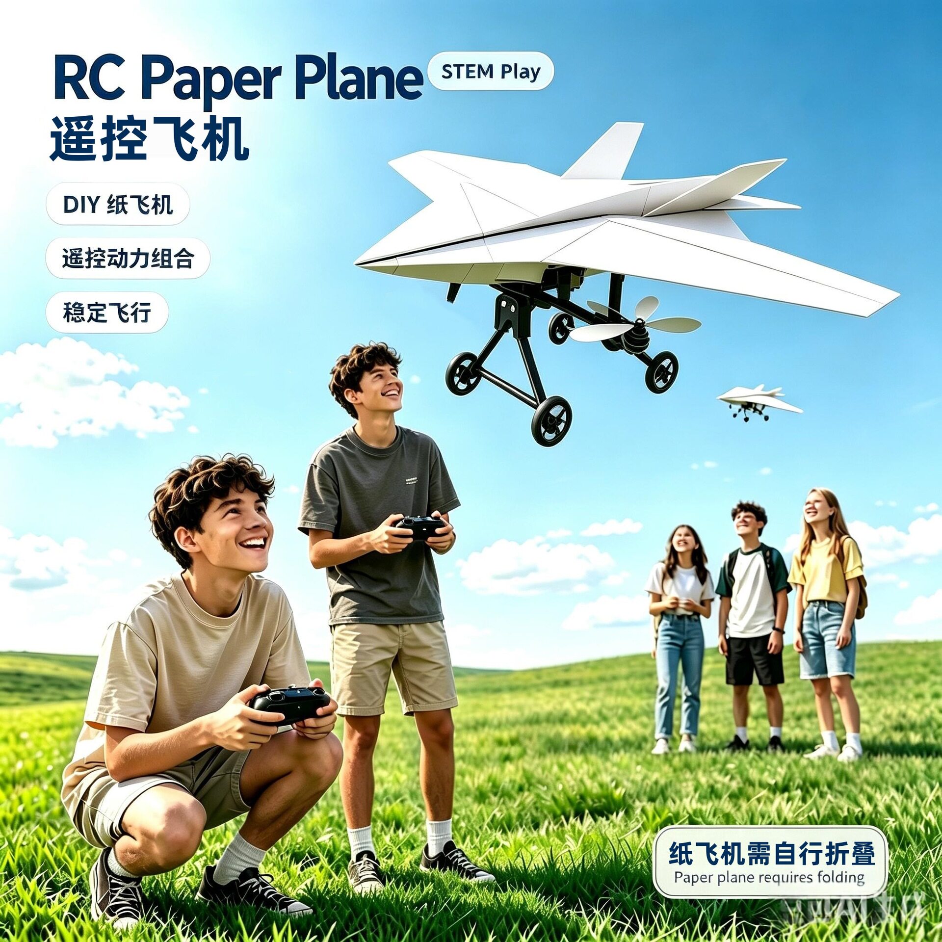 遥控纸飞机动力组件DIY可折叠纸飞机青少年STEM户外飞行科教玩具