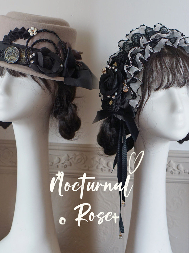 【现货】夜行蔷薇 发带帽子边夹花丸 原创Lolita优雅百搭