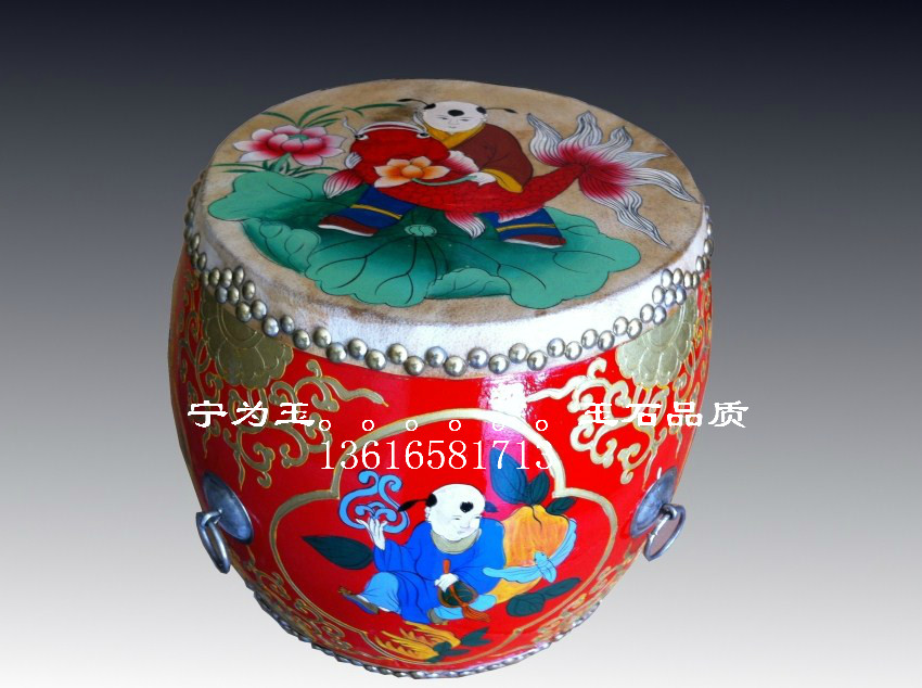 手工彩绘鼓 百子图鼓凳  牛皮鼓 乐器 鼓家具 藏式家具 中式家具