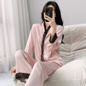 睡衣套装 春秋季 长裤 长袖 翻领甜美简约轻奢冰丝可外穿家居服 新款