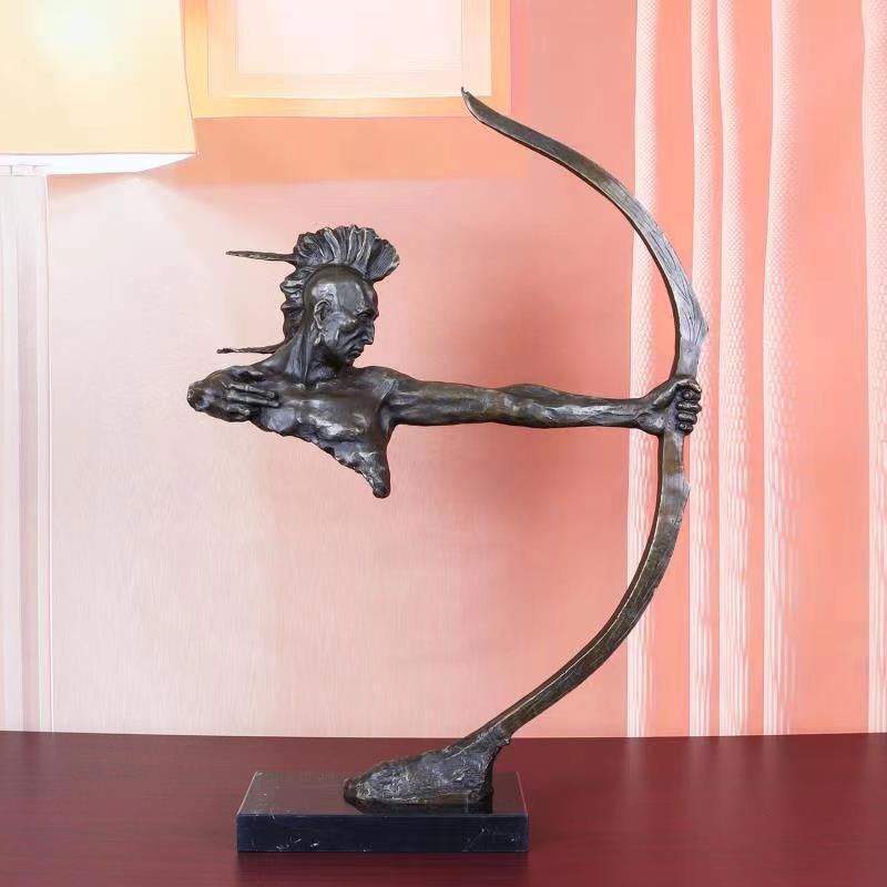 铜像雕塑印第安人弯弓射箭抽象铜工艺品摆件与狼共舞苏族家居饰品
