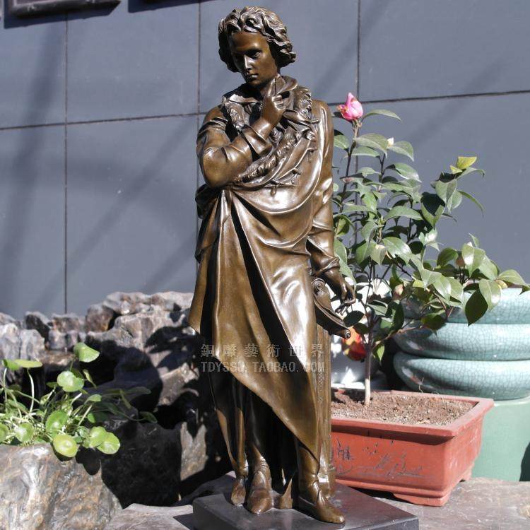 贝多芬铜像音乐家欧洲名人铜雕塑摆件欧式纯手工书房桌面手工制作