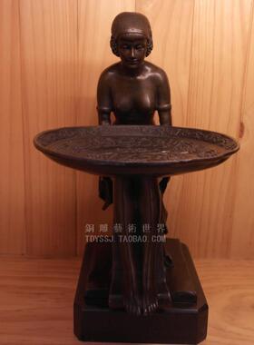 铜雕塑托盘女士玄关欧式实用摆件