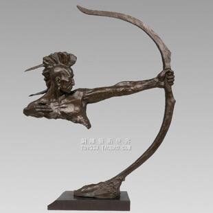 与狼共舞苏族印第安人弯弓射箭铜雕塑抽象艺术品古铜色工艺品摆件