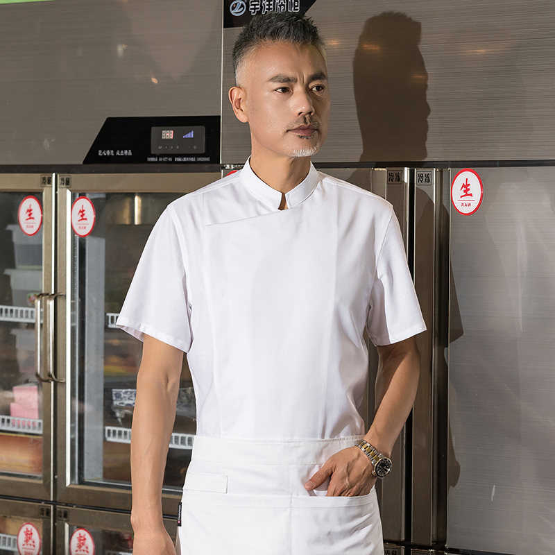 夏装短袖透气吸汗高档厨师工作服