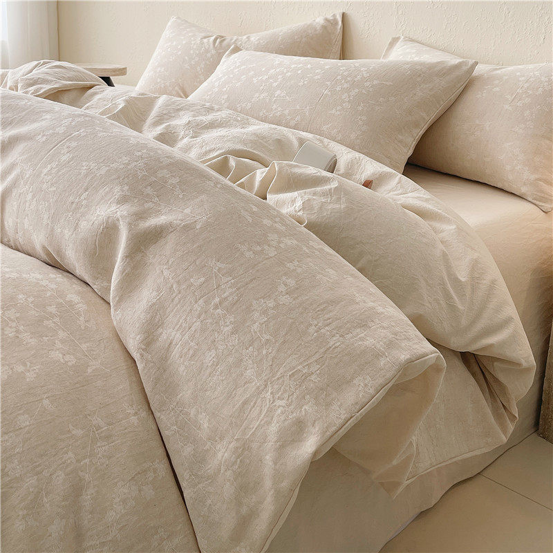 日式简约棉麻白色酒店民宿四件套全棉纯棉床单被套高级感床上用品