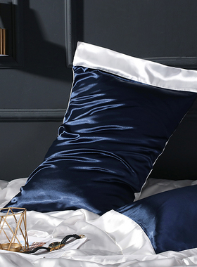 真丝枕套单人冰丝枕套桑蚕丝绸美容纯色枕头枕巾套48x74cm一对装