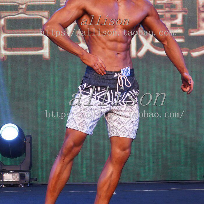 男士健体比赛沙滩裤 夏季速干短裤 灰色五分裤运动中裤短款冲浪裤