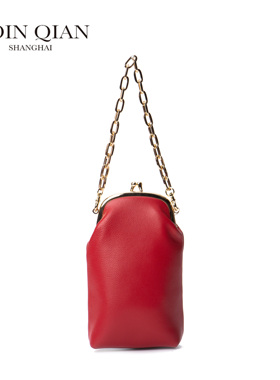 COIN QIAN 摩登复古-羊皮口金手机包 红色/绿色/水蓝色 斜跨手提