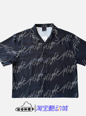 Nike Jordan男子满印Logo梭织翻领衬衫短袖T恤FB7323-010