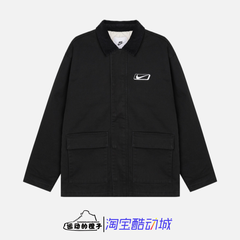 Nike 防风保暖男刺绣多口袋翻领休闲工装棉服夹克外套 HQ2953-010