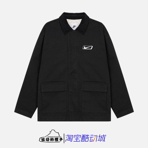 Nike 防风保暖男刺绣多口袋翻领休闲工装棉服夹克外套 HQ2953-010