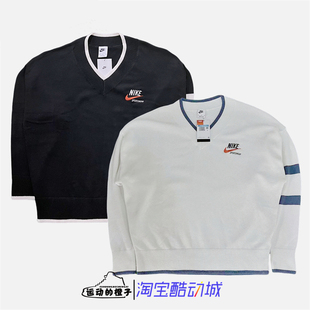耐克 133 NSW DX0009 010 刺绣LOGO男V领运动休闲毛衣线衫 Nike