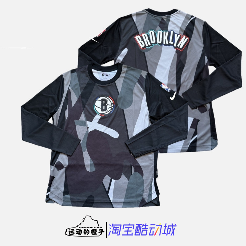 Nike/耐克 篮网队 男子圆领篮球速干透气运动长袖T恤 FZ0082-010