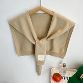 深色系卡其色布标小披肩外搭裙子衬衫 护颈叠穿打结假领子 女春秋季