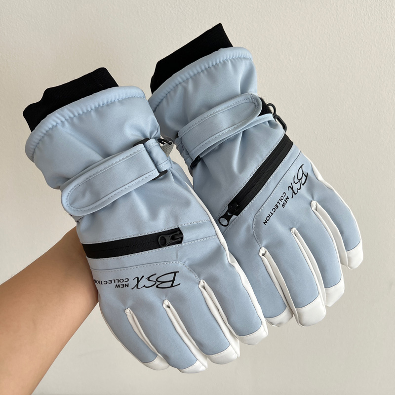 滑雪手套女冬季新款口袋设计加绒保暖可触屏防水五指骑行手套男士