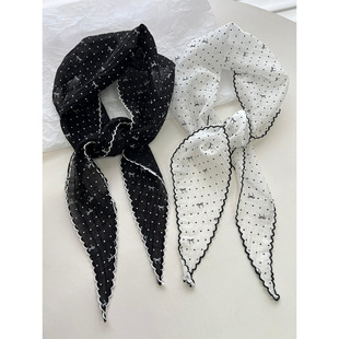 夏日南法蝴蝶结波点三角巾丝巾女春夏薄款 头巾百搭高级感配饰领巾