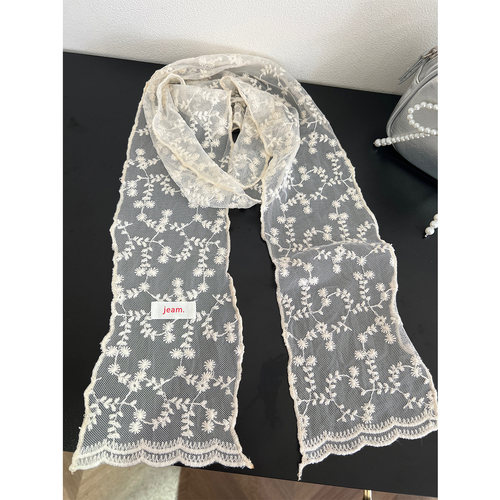 夏季薄款纱网勾花刺绣蕾丝窄围巾