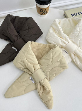 美拉德纯色羽绒棉围巾女秋冬加厚保暖韩版简约护颈懒人围脖领巾潮