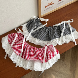 复古格纹蕾丝边短款屁帘女时尚百搭牛仔裤遮臀叠穿半身裙2026新款