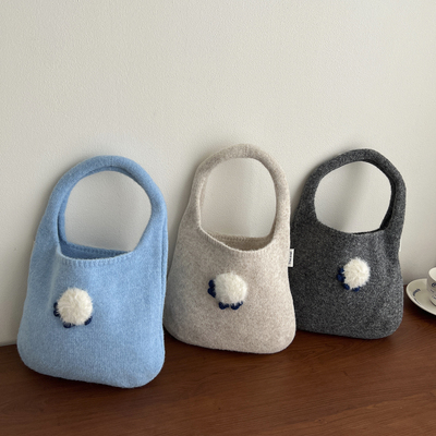 韩系可爱绵羊针织毛呢手提包包女