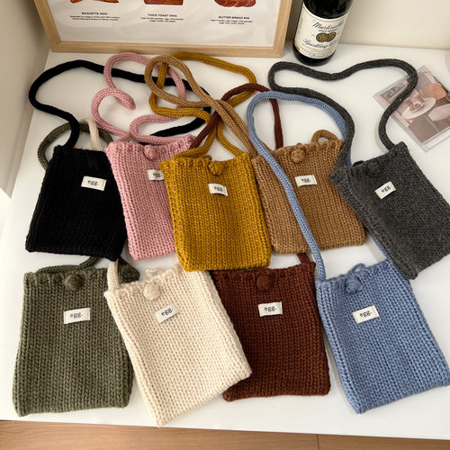 韩国egg针织斜挎手机包斜挎