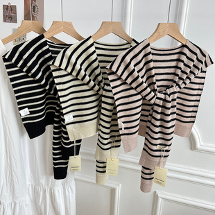 颜色巨百搭100%羊毛针织披肩女复古条纹外搭坎肩春夏季 空调房搭肩
