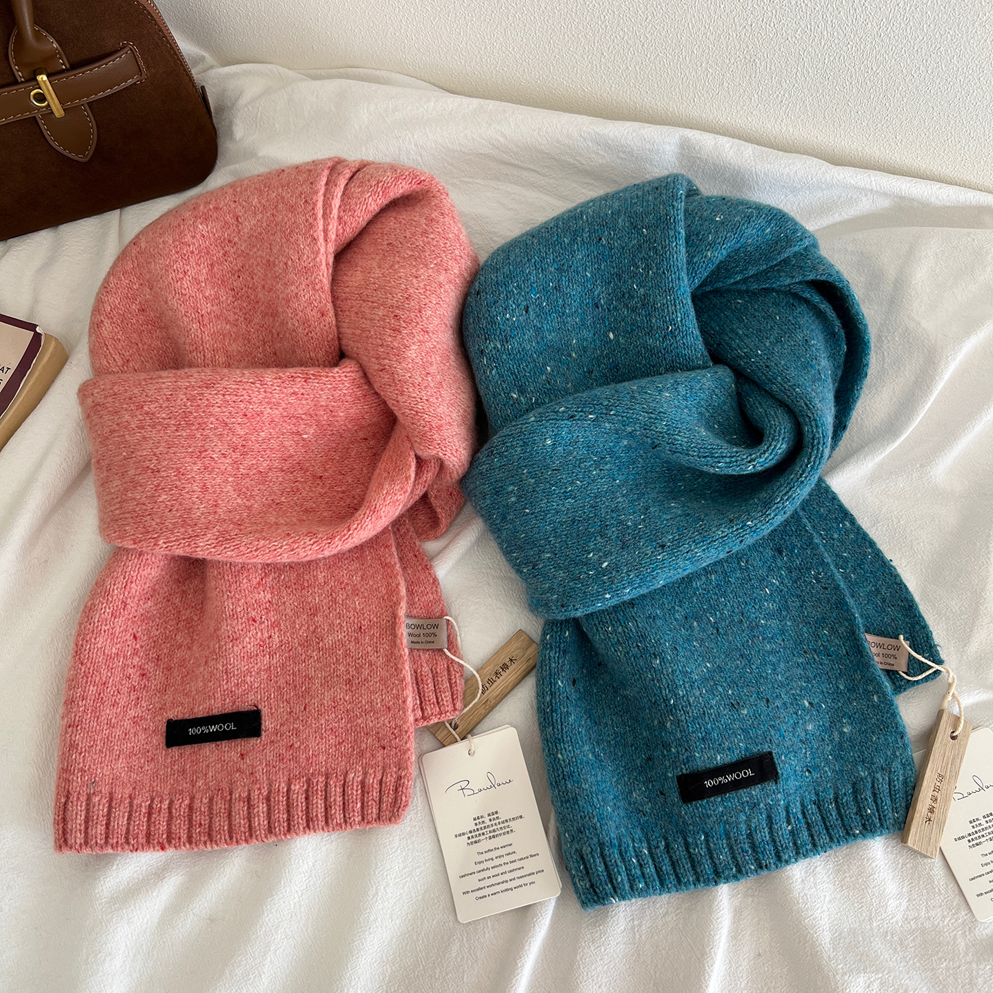 100%纯羊毛围巾保暖针织围巾男女