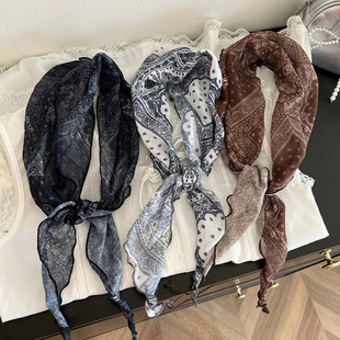 韩国复古腰果花丝巾柔软透气薄款 棉麻三角巾系脖领巾头巾腰间屁帘