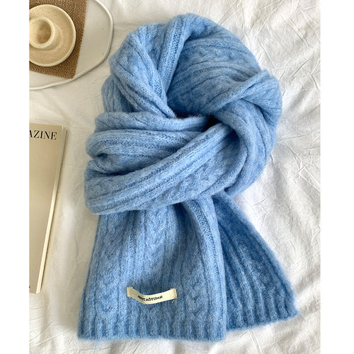 软糯纯色针织围巾麻花纹韩版秋冬