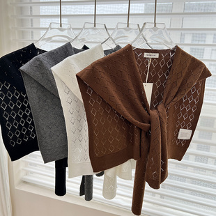 夏天镂空针织小披肩女外搭空调房护肩颈坎肩百搭纯色打结网红搭肩