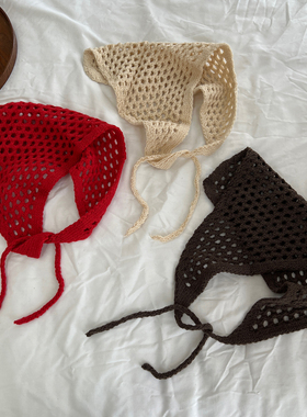 韩国博主同款毛线镂空三角巾包头巾时髦辣妹叠穿屁帘腰巾搭配头饰