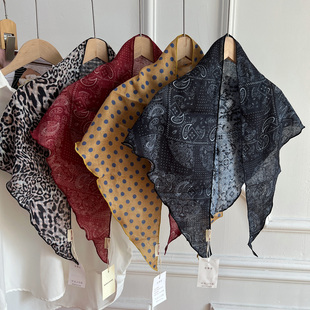 韩国腰果豹纹波点三角巾披肩女春夏薄款 棉纱丝巾头巾时髦叠穿屁帘