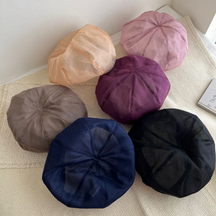 100%桑蚕丝贝雷帽轻薄透视双层真丝画家帽女春夏立体云朵帽显气质