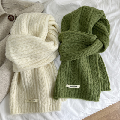 软糯纯色针织围巾韩版秋冬