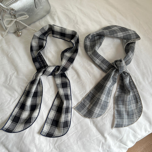 韩系复古文艺风双面格子小丝巾女