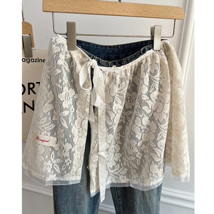 韩国设计感叠穿屁帘蕾丝花边系带裙帘围裙显瘦遮臀时髦打底半身裙