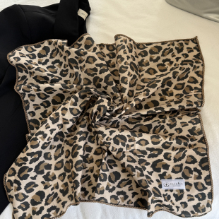 棉质小领巾 饰头巾发带薄款 自留款 韩国时髦豹纹小方巾女春夏百搭装