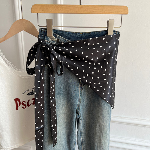 韩系ins波点不规则三角巾腰巾女