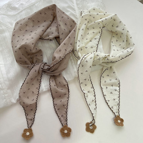 日系文艺碎花三角巾女夏季包头巾