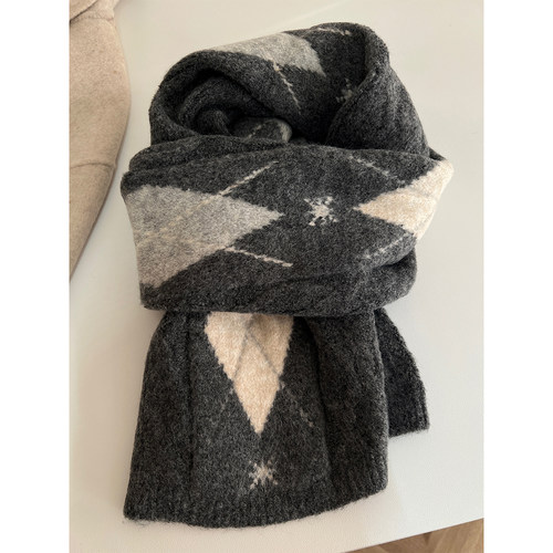 高级感灰色含羊毛菱格围巾女围脖