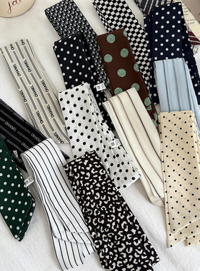 韩系豹纹波点小长条丝巾女春夏高级感薄款系脖装饰领巾细窄长飘带