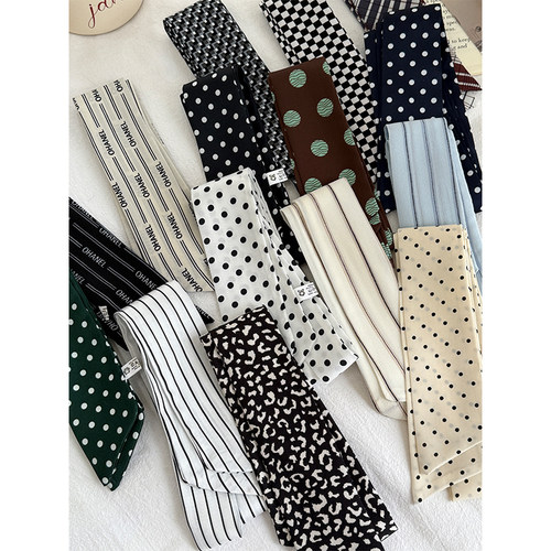 豹纹波点小长条丝巾女韩系细窄长