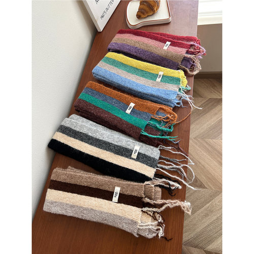 韩国egg拼色毛线针织围脖长围巾