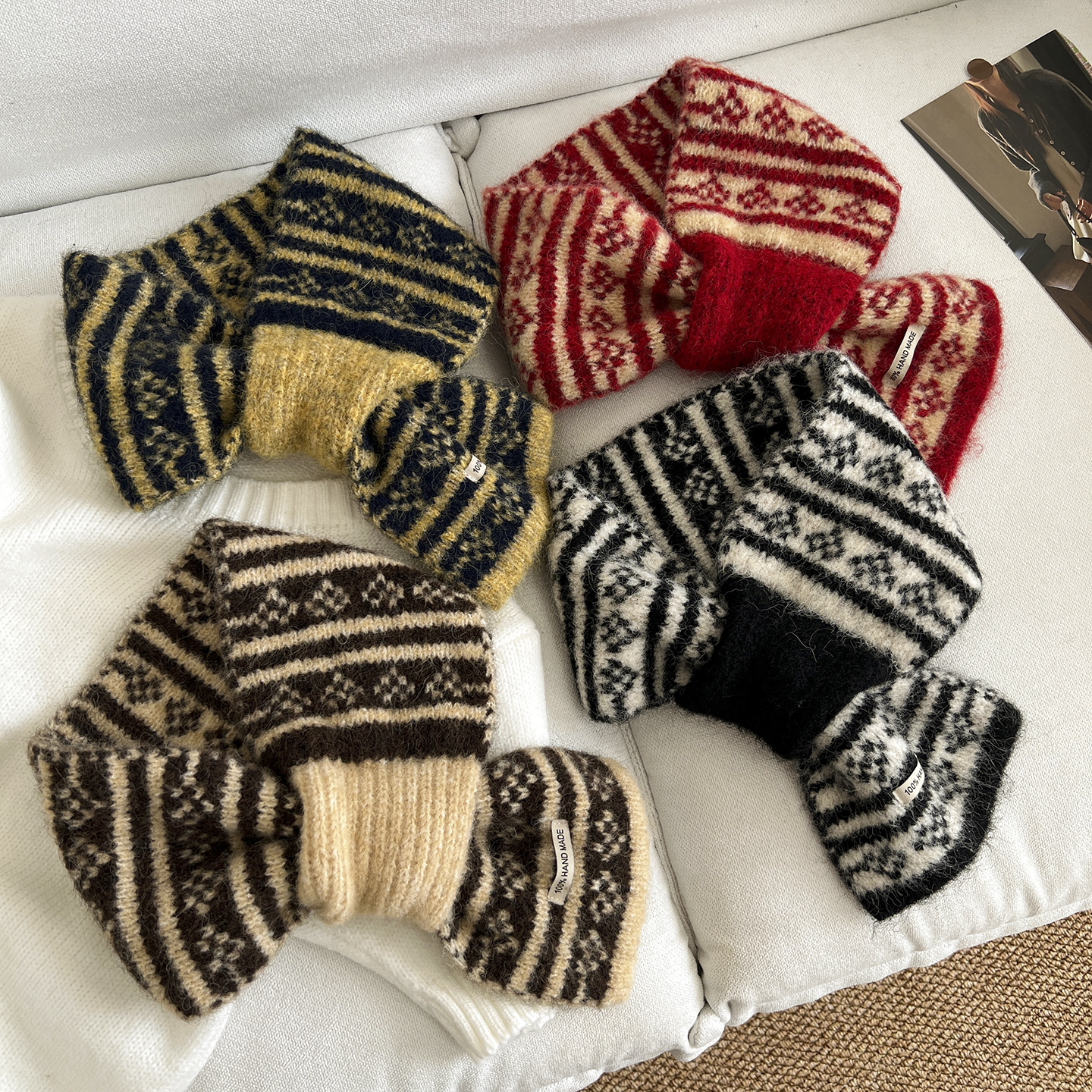 费尔岛提花针织小围巾女秋冬季