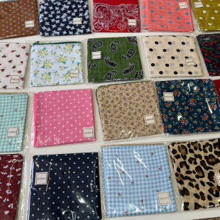 出口韩单亲肤柔软棉麻透气护颈小方巾波点腰果碎花头巾领巾丝巾女